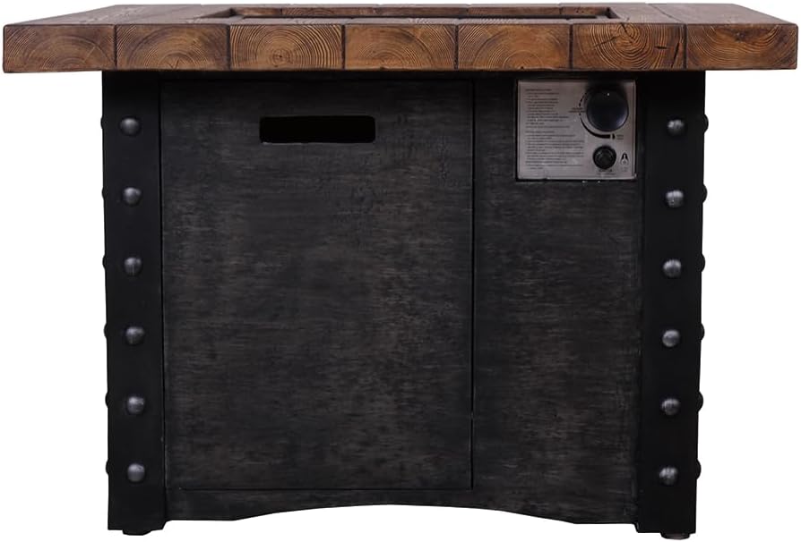 Good Product 50,000 BTU Outdoor Gas Fire Table, Faux Woodgraine Table top Fire Pit