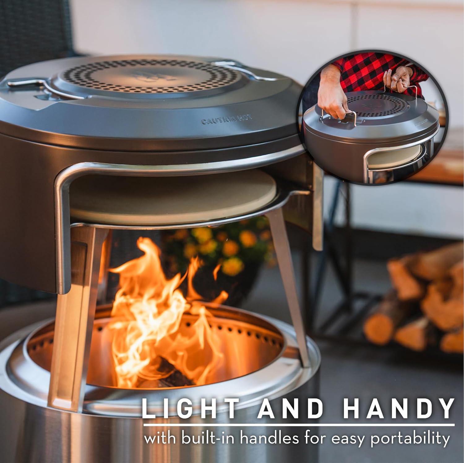 Solo Stove Bonfire Pi Fire | Pizza Oven Accessory for Bonfire Fire Pit, Incl. Carry Case & Cordierite Pizza Stone, Wood Burning Assembly, Stainless Steel, (H x Dia): 16.9 x 19.3 in, 19.6 lbs