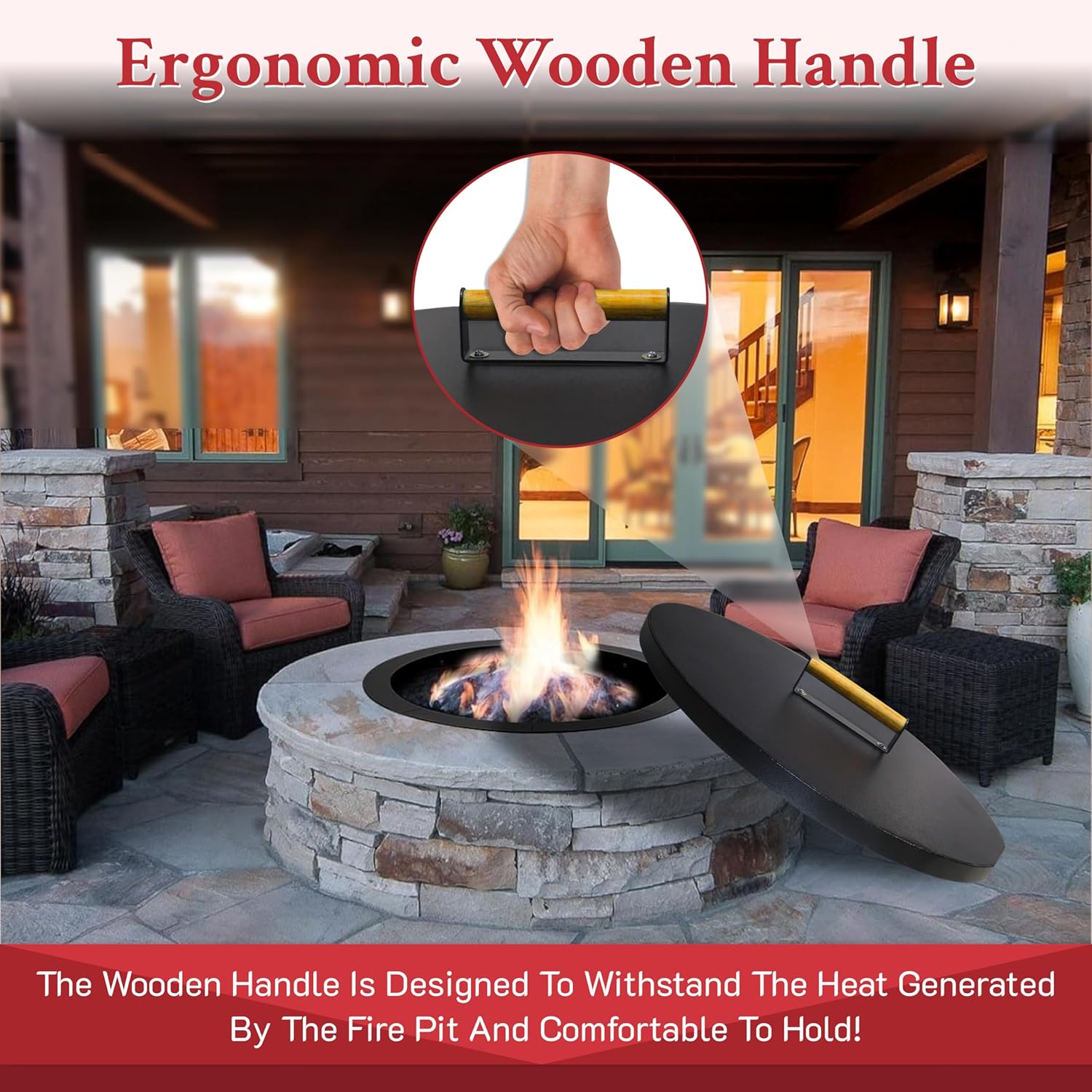 Round Fire Pit Cover, 30” inch Diameter, Grill Fire Ring Lid with Handle - 2 mm Thickness