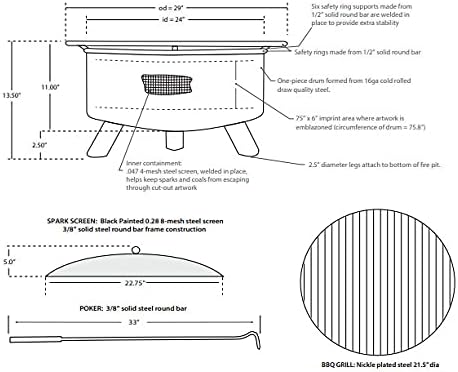 Patina Products F222 Clemson Steel Outdoor Fire Pit - 24 x 24 x 11 inch - Natural Rust Patina Finish