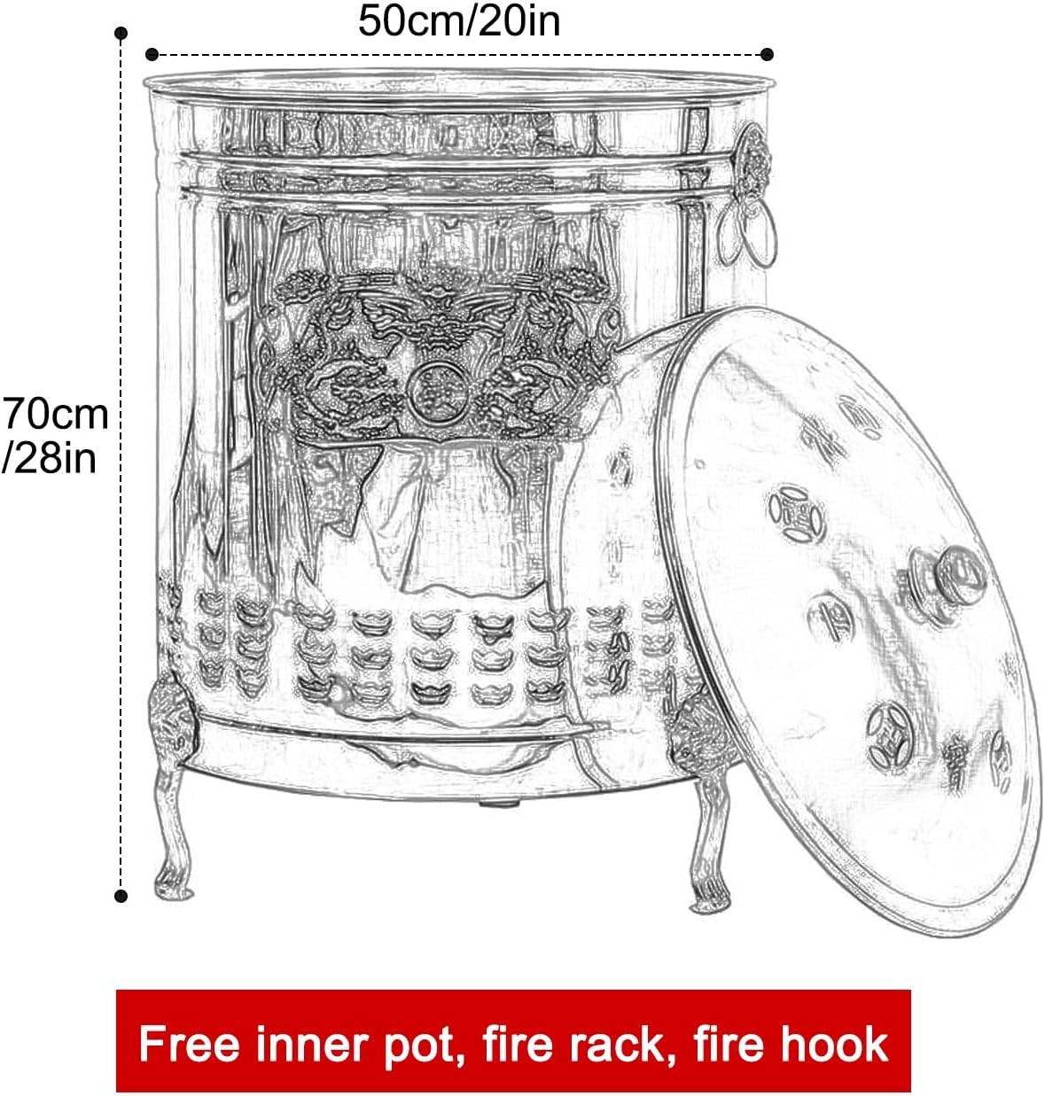 Stainless Steel Burn Barrel, Metal Fire Pit with Lid, Incinerator with Liner, Burn Cage for Yard Waste, for Garden Terrace(50cm/20in)