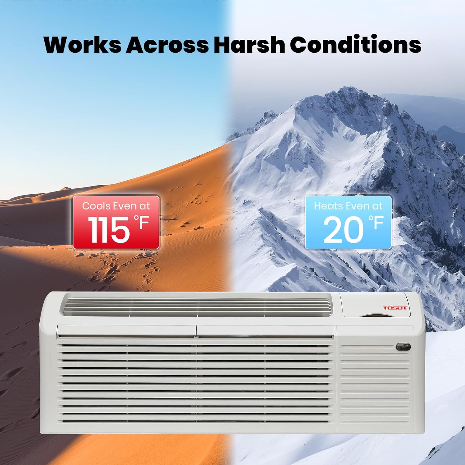 TOSOT 15,000 BTU PTAC Heating and Cooling, Inverter Packaged Terminal Air Conditioner with Heat Pump and 3.5 kW Electric Heater, Ventilation, Works in 20 to 115℉, 11.6 COP, R32 Refrigerant, 230V