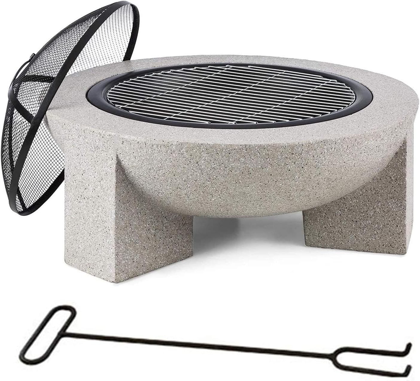 Small Firepit, Fire Bowl for Garden and Patio, Fire Pit with BBQ Grill Shelf Includes Grill Grate for Use as a BBQ Pit, Fire Bowl Out of Steel with an Edging of Artificial Stone 75 40cm