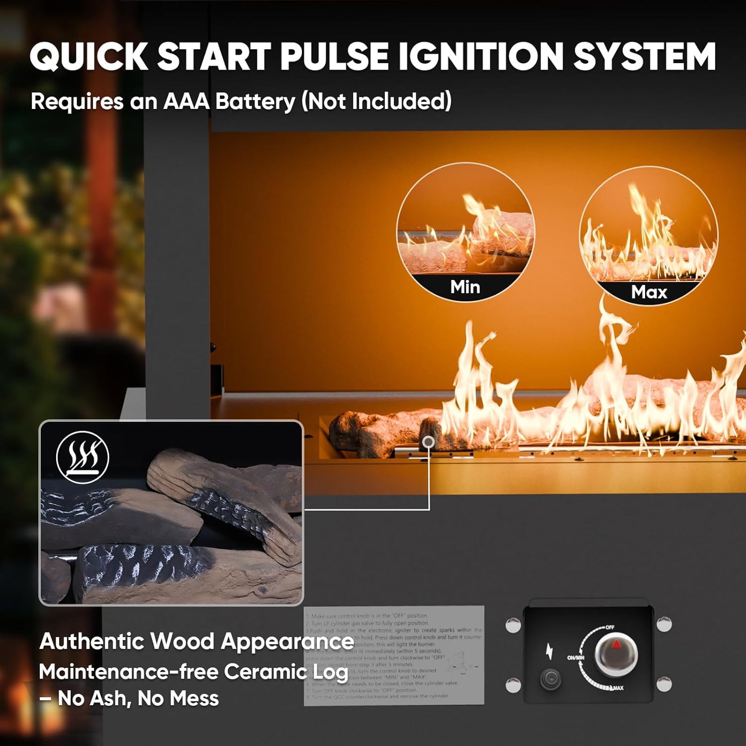 35'' Outdoor Propane Fireplace with Tank Storage, CSA Certified 50,000 BTU Patio Firepit with Dust Cover for Garden, Backyard and Balcony, Gray/Beige