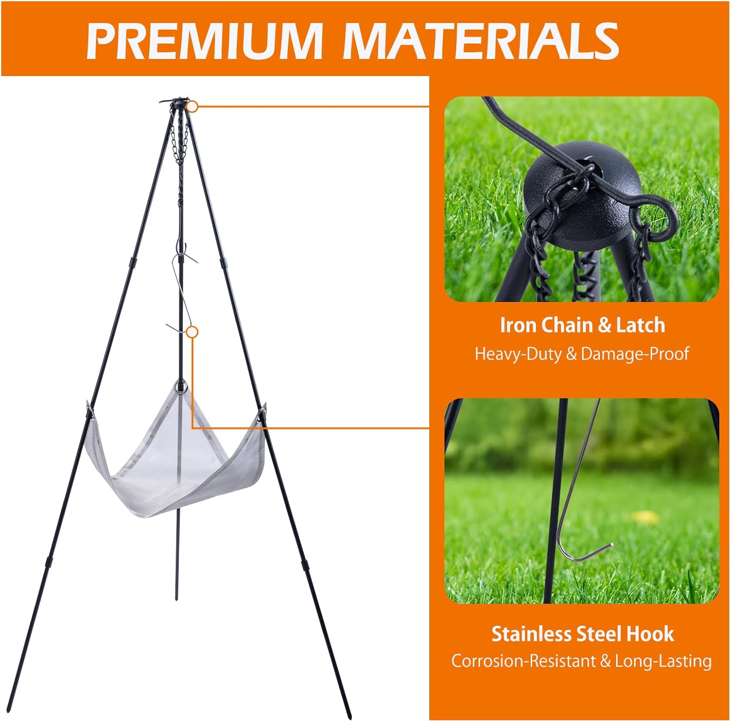 CHANGE MOORE Tripod Grill for Campfire, Portable Outdoor Over The Fire Camping Oven Tri pod with Fire Pit, Grill, Steel Grate and Legs, Campfire Tripod for Cooking