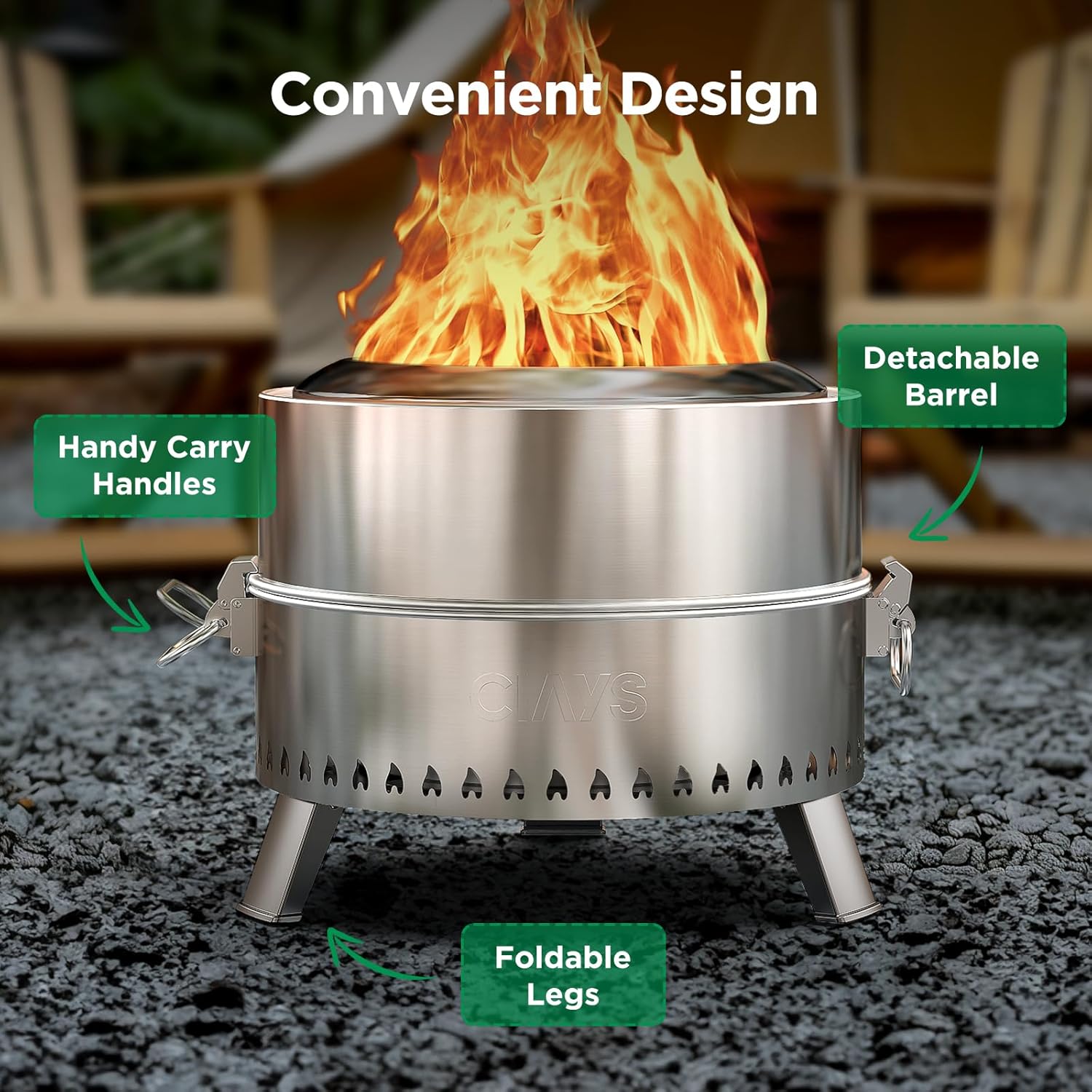 Ciays Smokeless Firepit, 21 Inch Fire Pit for Outside with Patented Technology, Large Fire Pit for Patio with Steel Grill Rack, Fire Poker, and Bag, Easy Setup and Storage, Wood Burning