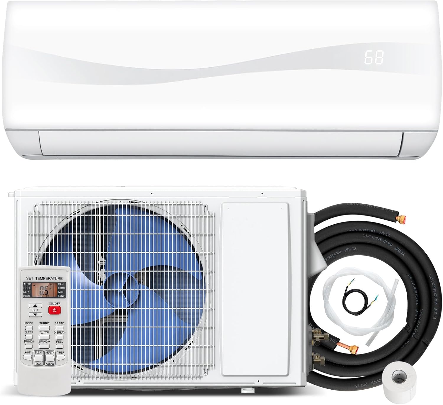 SIMOE 12000BTU Mini Split AC & Heating System, Wall-mounted Ductless AC Unit, Energy Efficient AC Cools Up to 750 Sq.Ft, 20 SEER2 115V & 1 Ton Heater Pump with Inverter, Ductless Pre-charged AC