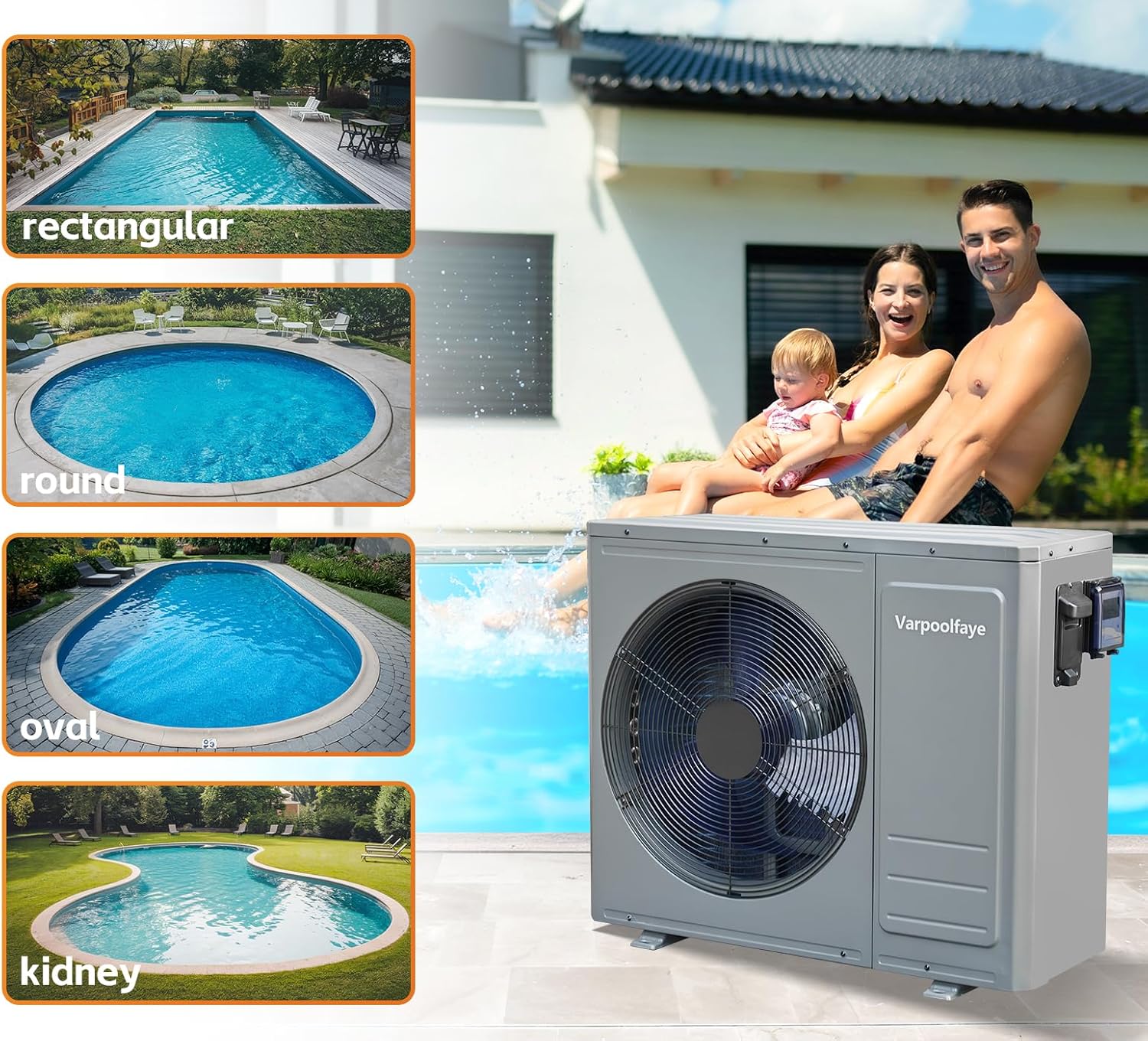 35100 BTU Electric Pool Heater for Inground Pools 10000 Gallon Swimming Pool Heat Pump Heating or Cooling WiFi Control Schedule 220V 60HZ