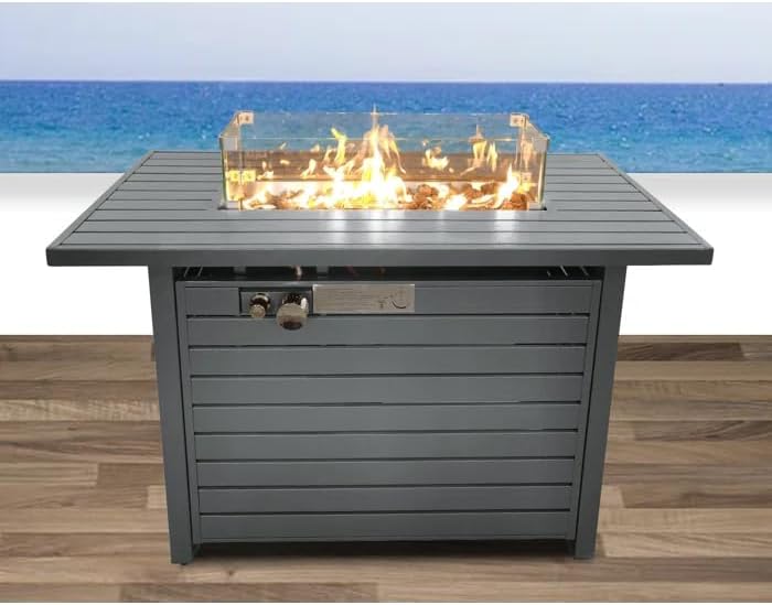 25'' H x 42'' W Steel Propane Outdoor Fire Pit Table with Lid – Heat-Resistant, Push-Button Ignition, Convertible to Natural Gas