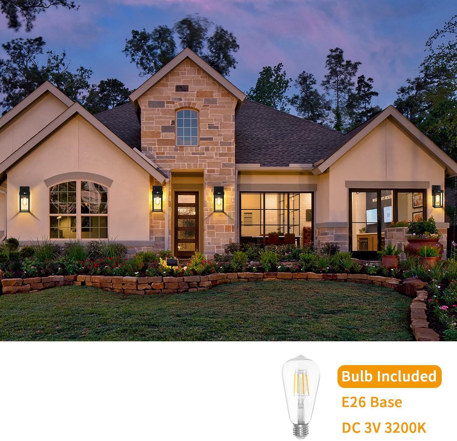 2 Pack Outdoor Solar Wall Light Fixtures With Dusk To Dawn Sensor,Large Size Black Outdoor Wall Lights with 3Lighting Modes,Exterior Waterproof Solar Wall Sconce Light for Outside,Garage(Black-2P)