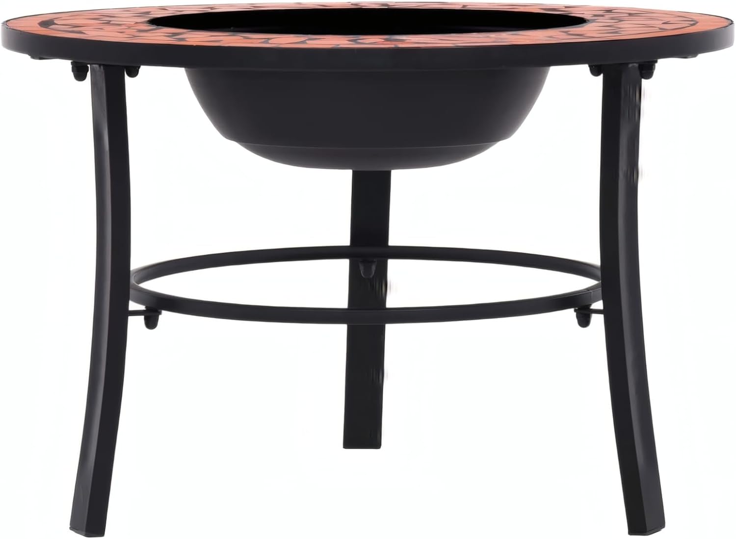 Penau Mosaic Ceramic Fire Pit Bowl, Terracotta Outdoor Fire Pit, Steel Fire Bowl with Round Tabletop and Insulation Grid, Three-Leg Stand, 26.8 x 26.8 x 17.7 Inchs