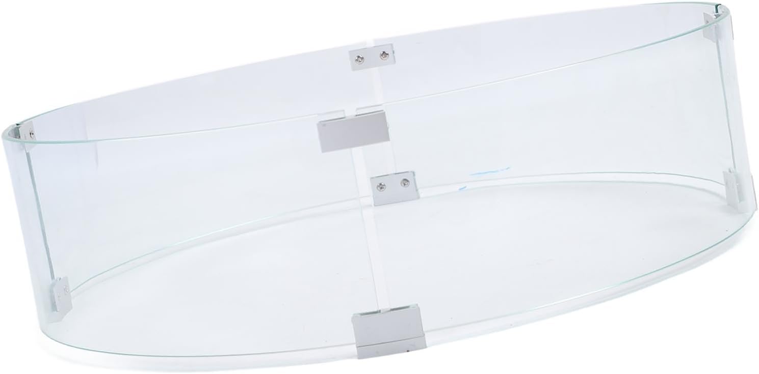 GOTOTOP Fire Pit Guard Round Tempered Glass Flame Windscreen, Clear Round Fire Pit Wind Guard 650mm Diameter 6mm Thickness, 4 Panels with 12 Clips