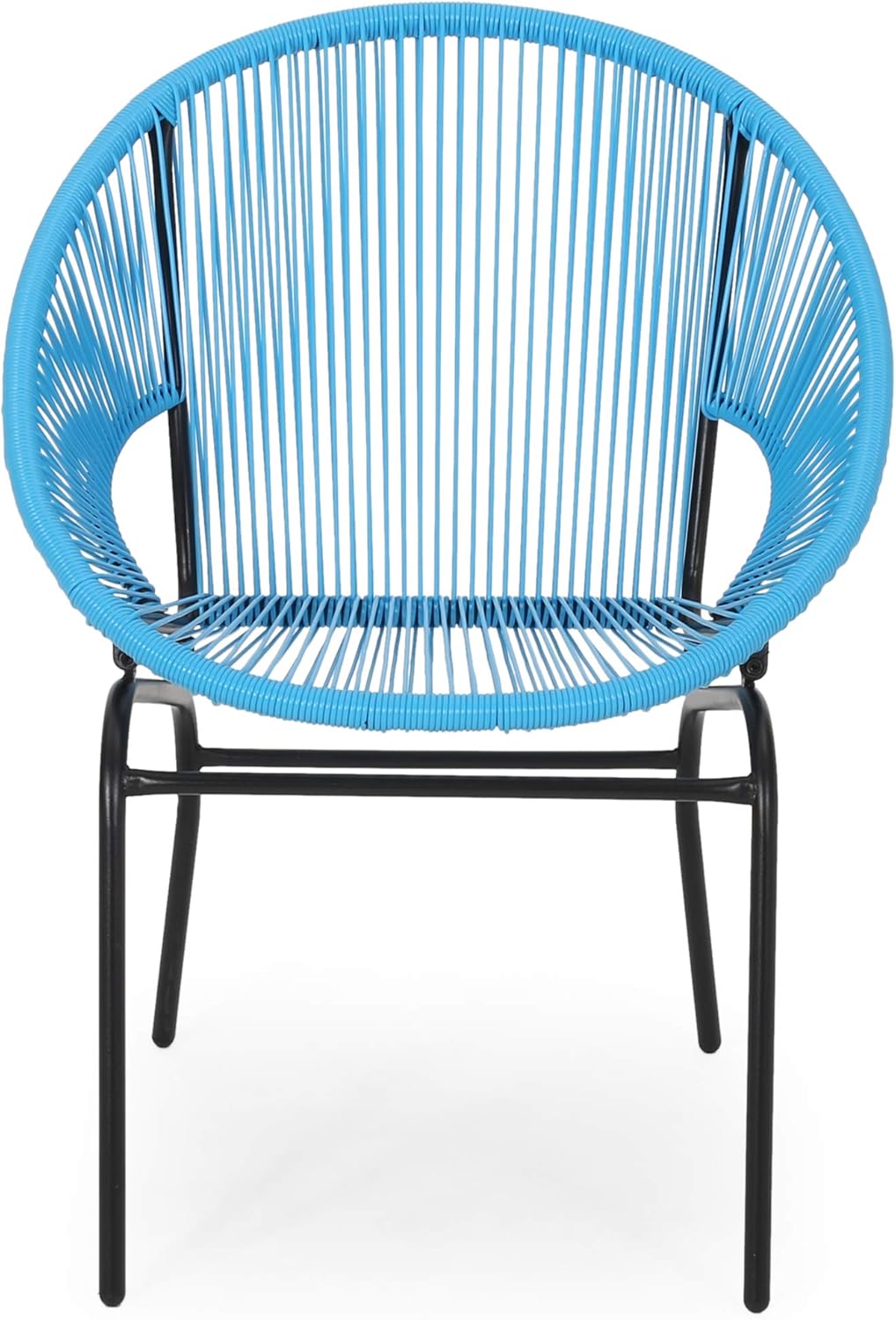 Great Deal Furniture GDFStudio Outdoor Modern 2 Seater Faux Rattan Chat Set, Blue and Black