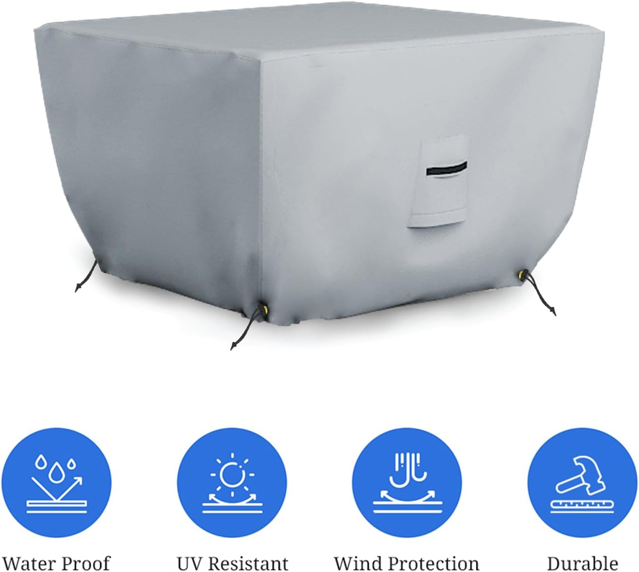 Covers & all Square Fire Pit Cover, Heavy Duty 18 Oz Waterproof UV & Weather Resistant Protector, Patio Lawn Garden Backyard Outside Fireplace, Air Vents Drawstrings (52