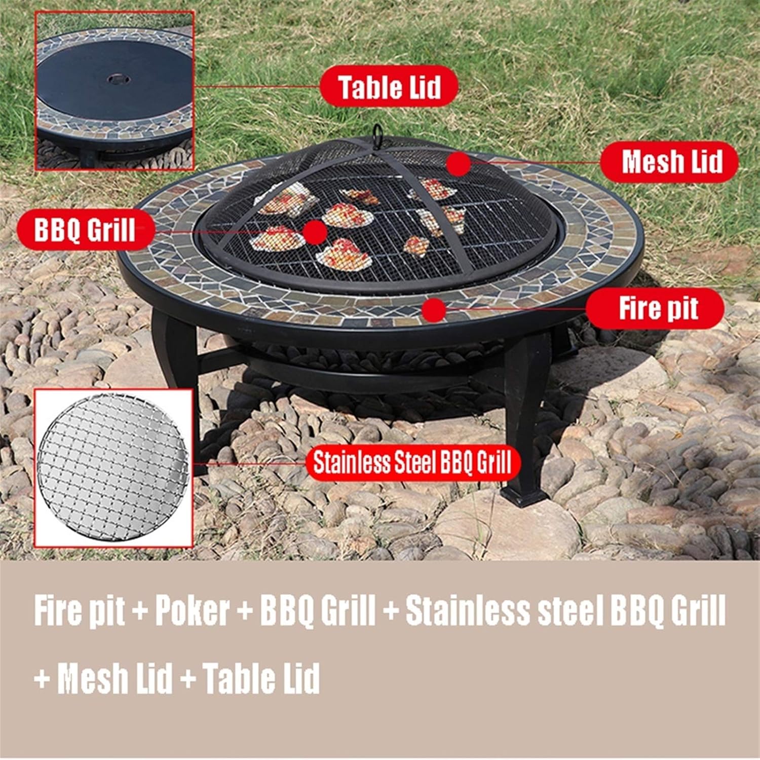 Outdoor Fire Pit Garden Wood-Burning Fire Bowl, Portable Outdoor Heating Fireplace, for Outdoor Cooking and Campfire (Color : Kit-1) (Kit 3)