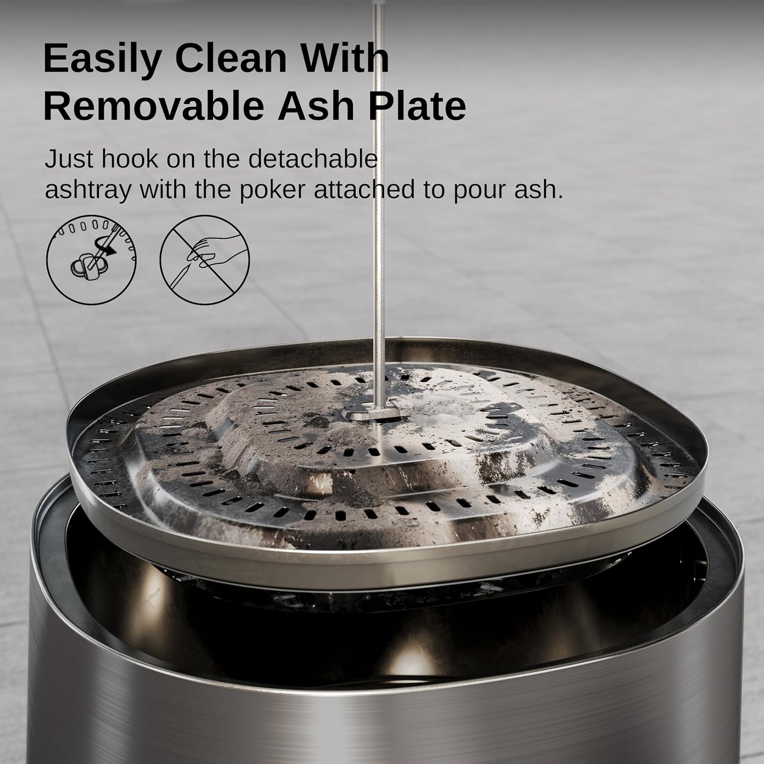 EAST OAK Camber Fire Pit Smokeless 21'' for Outside Patio, 304 Stainless Steel Wood Burning Fireplace, Portable Outdoor Bonfire Pit with Poker, Stand & Removable Ash Pan for Camping, Chisel Steel