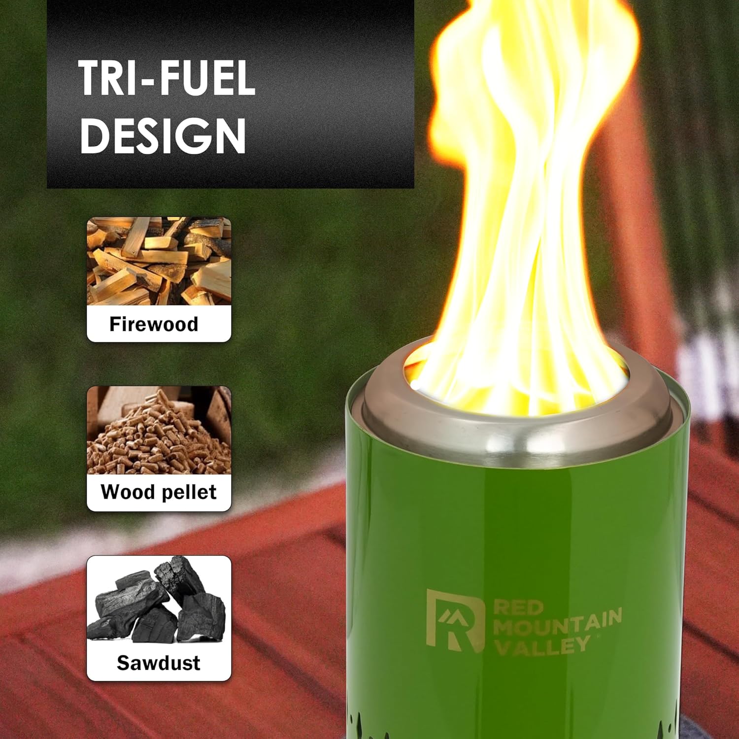 Red Mountain Valley 24'' Fire Pit with Green Tabletop Smokeless Fire Pit