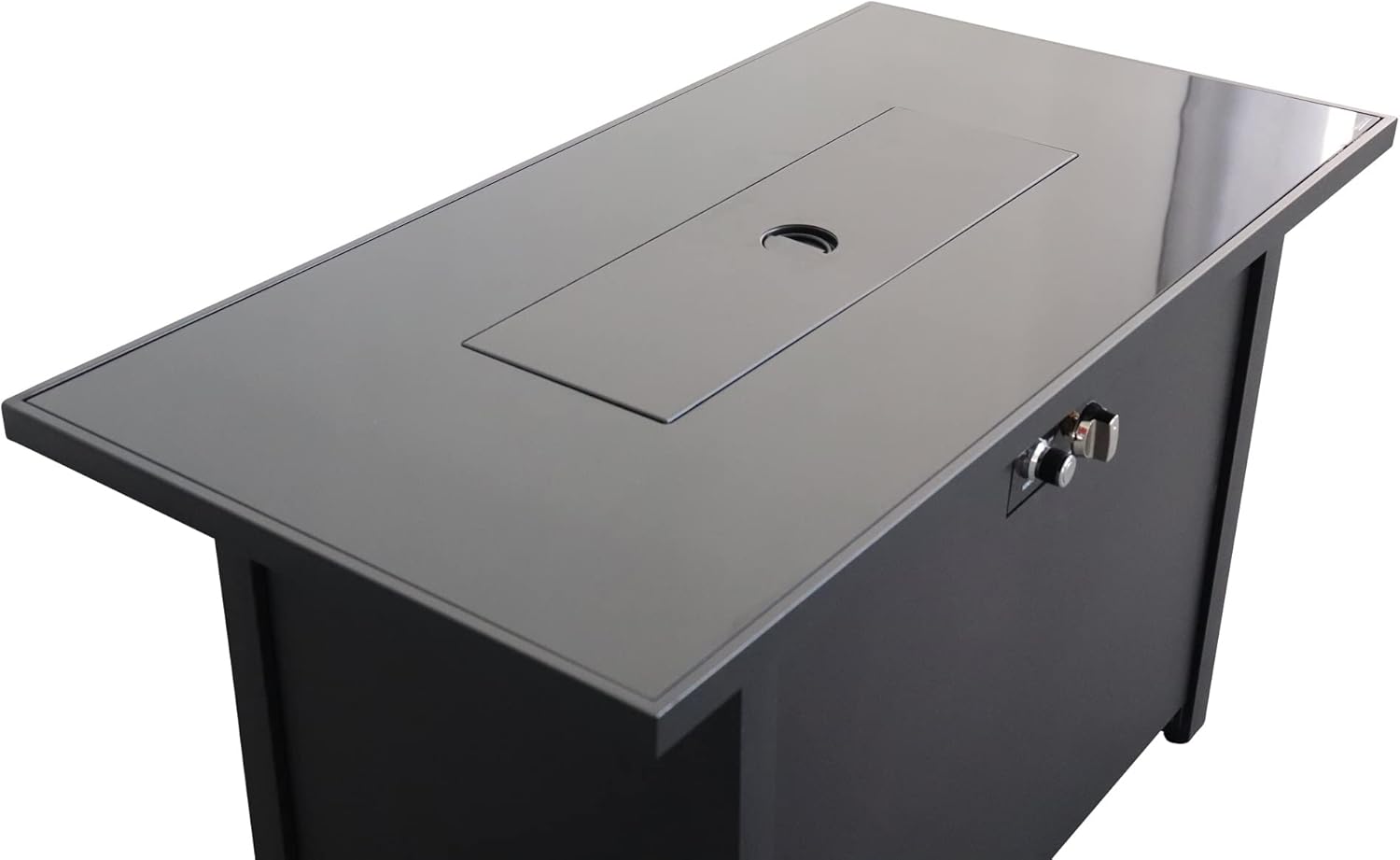 Living Source International 42 White Smoked Glass Metal Rectangle Fire Pit (Black)