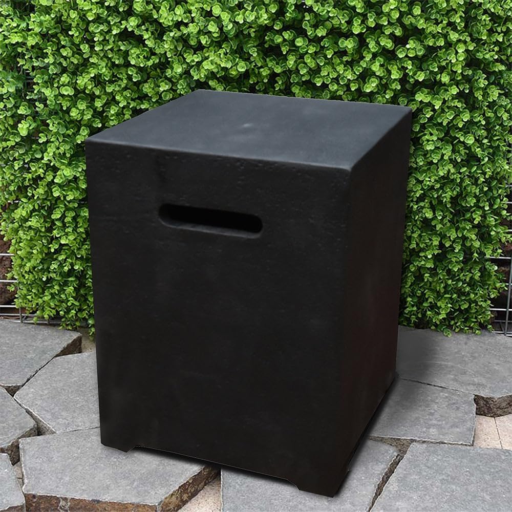 Elementi Dark Grey Propane Tank Cover Fire Pit Accessories Square 20 Inches Concrete Outdoor Side Table Fits Standard 20 Pound Propane Tank Hideaway Table