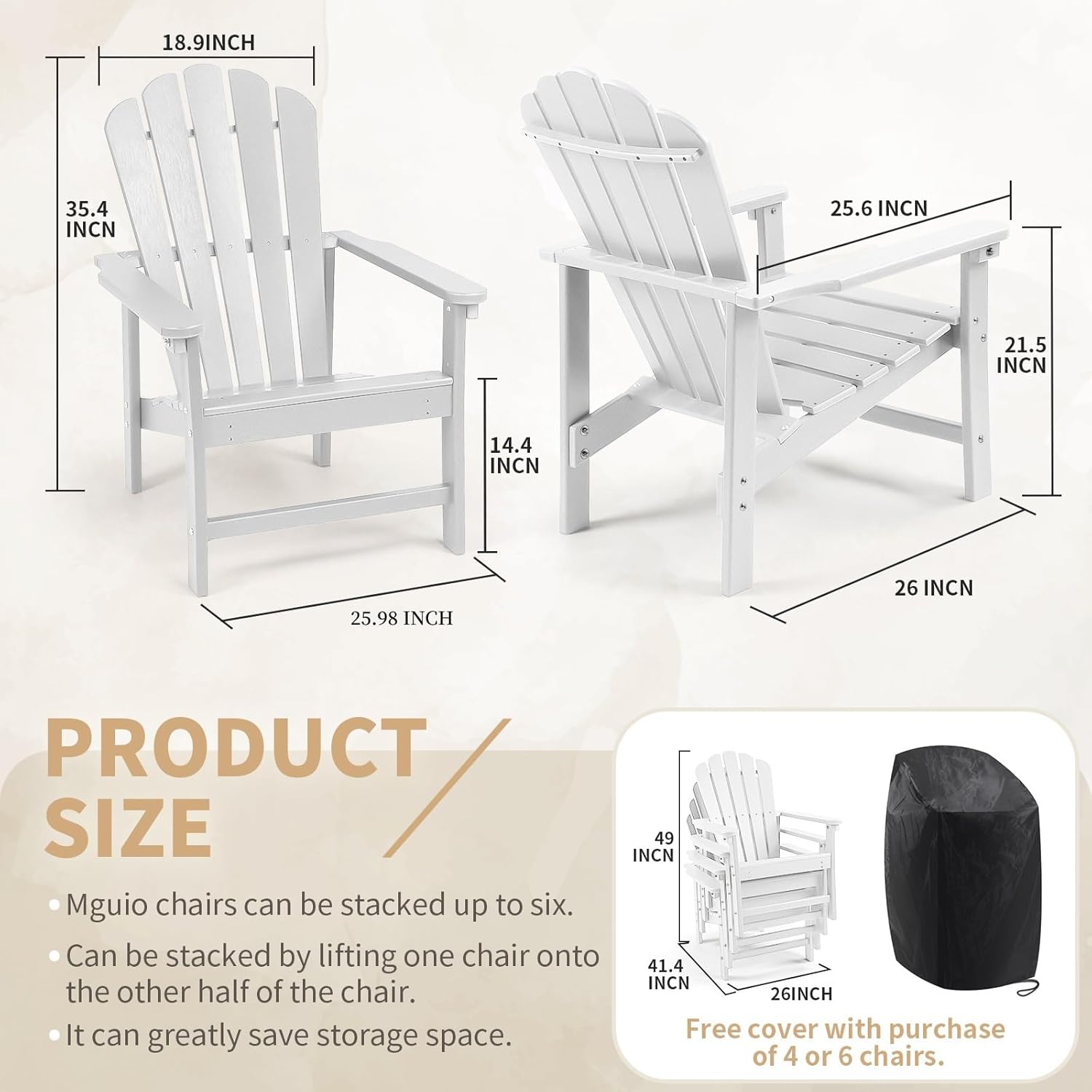 Stackable Adirondack Chair, Space Saving HDPE All-Weather Fire Pit Chairs for Outdoor Lawn Porch Deck