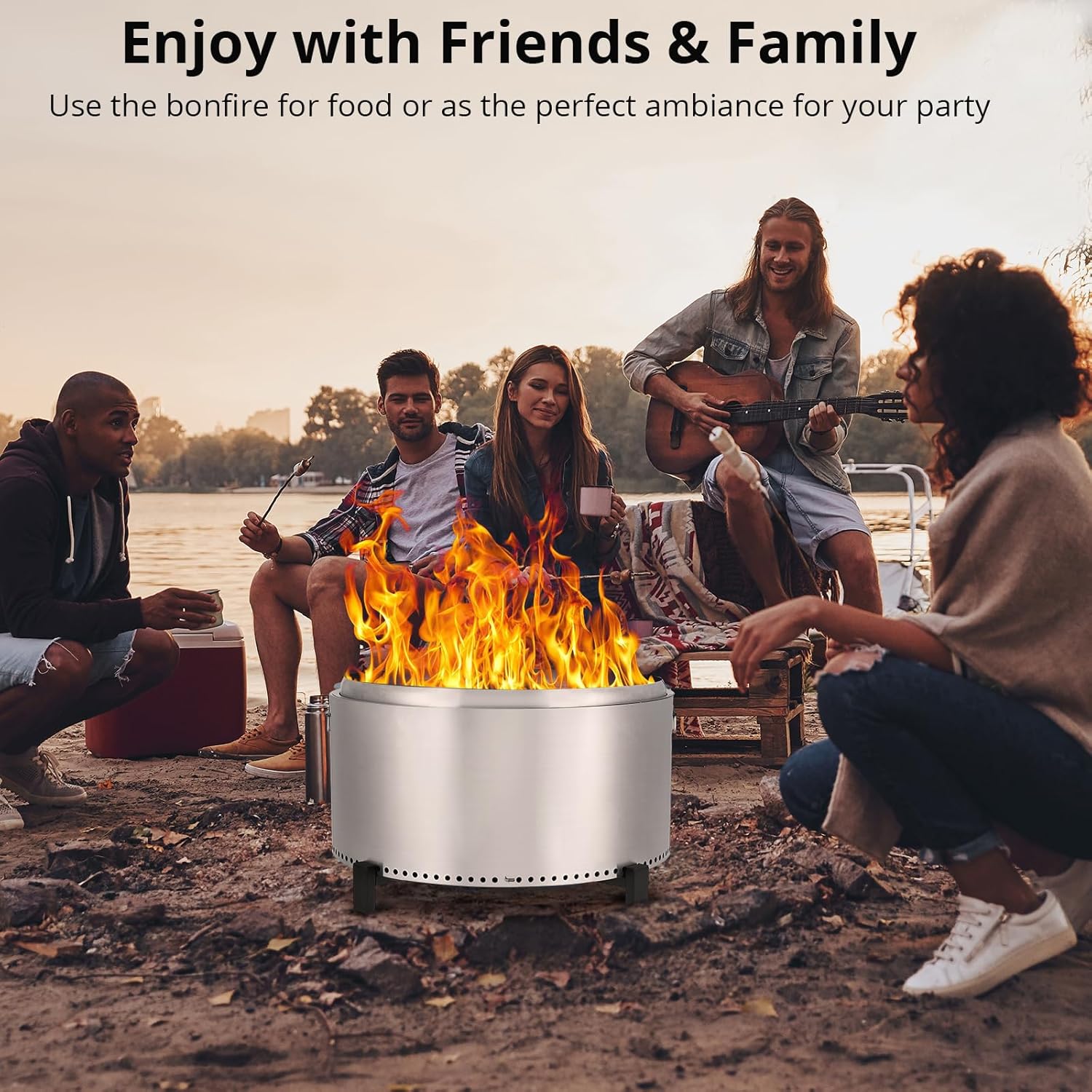 Portable Smokeless Firepit for Wood Burning, Removable Ash Base, Stainless Steel, Outdoor Fire Pit with Stand and Carrying Handel for Camping or Backyard Party