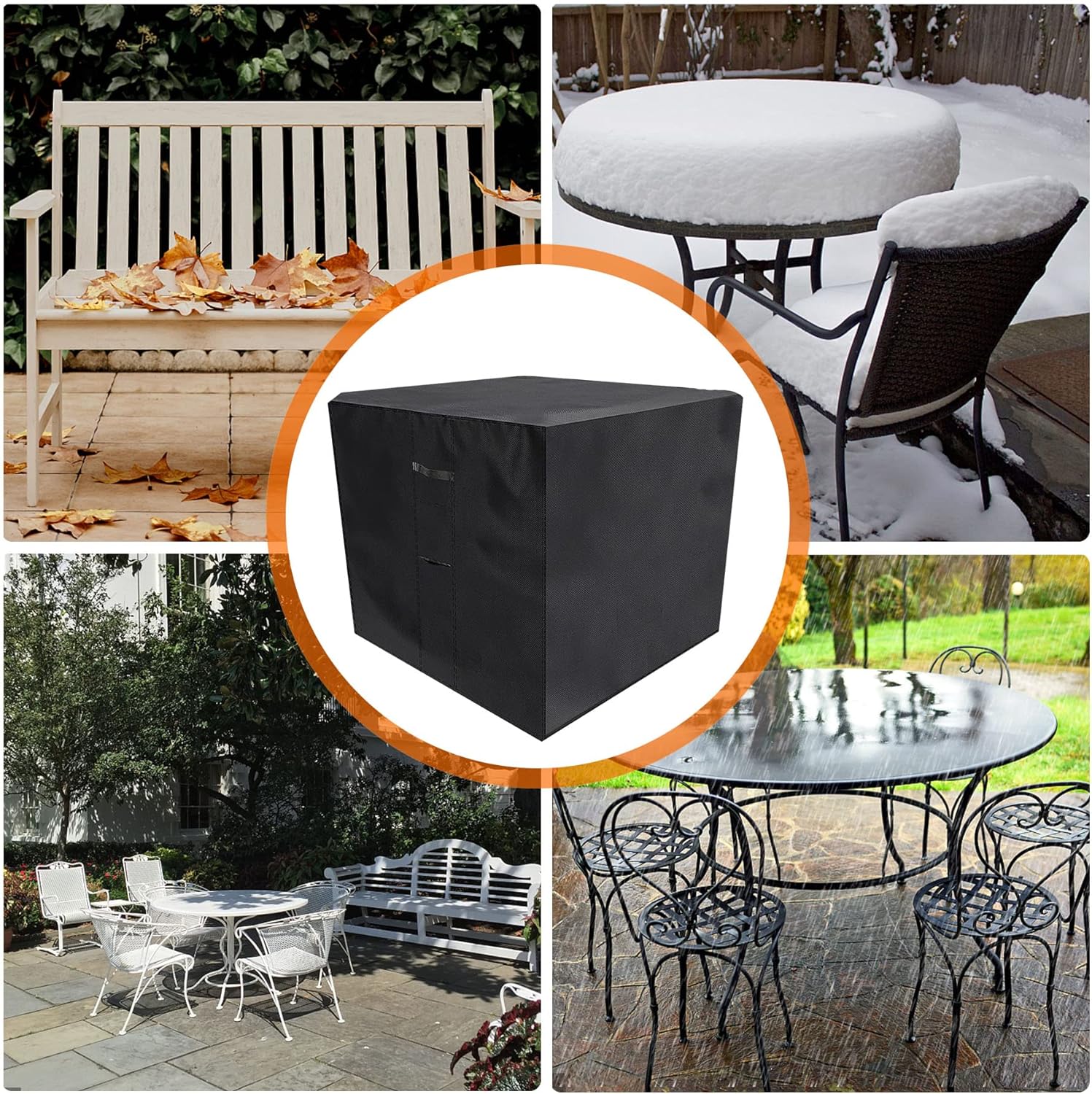 Rectangular Fire Pit Cover 287x155x82cm Waterproof and Breathable Waterproofing Balconies 420D Oxford Fabric/Inner PU Coated with Silver Waterproof Patio Table Cover -Black.