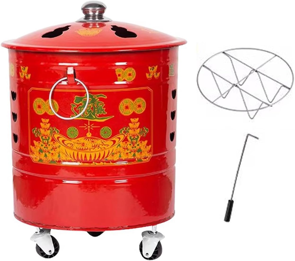 Portable Burn Barrels with Grid Bracket and Fire Hook, Small Fire Pit, Garden Incinerator Burn Cage for Paper Yard Waste
