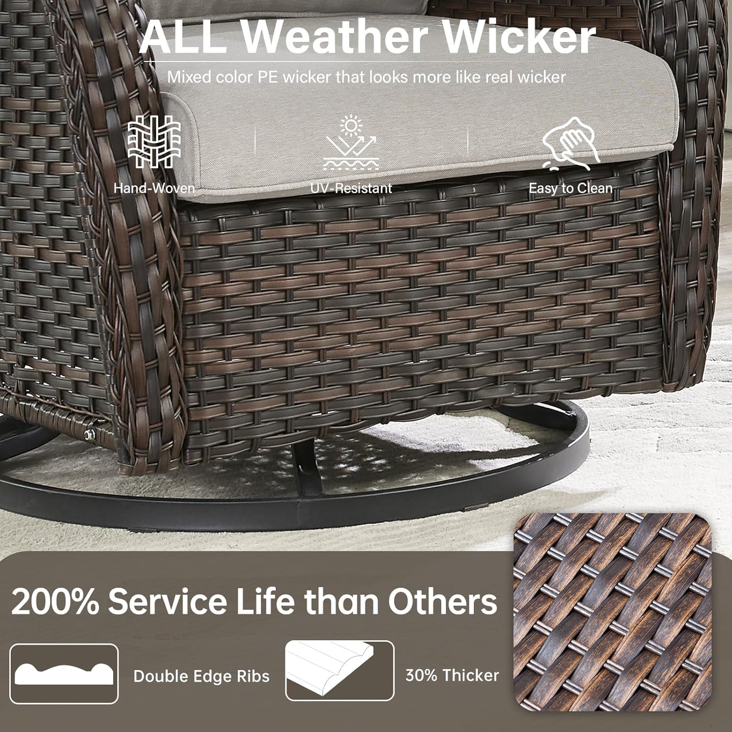 Outdoor Swivel Rocker Patio Chairs Set of 9 with 5