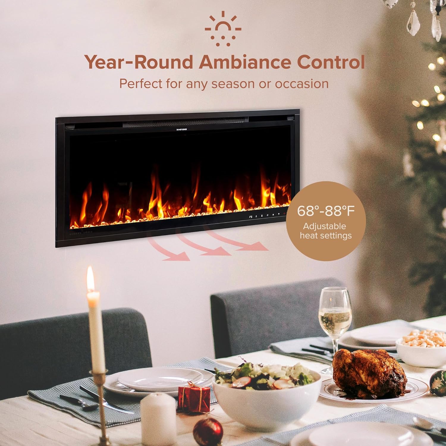 Modern Ember Aerus Slim 36 Inch Smart Linear Electric Fireplace | Recessed in-Wall or Wall-Mount | LED Multiple Flame Colors | Alexa/WiFi Enabled | 4.25” Profile | Remote Included