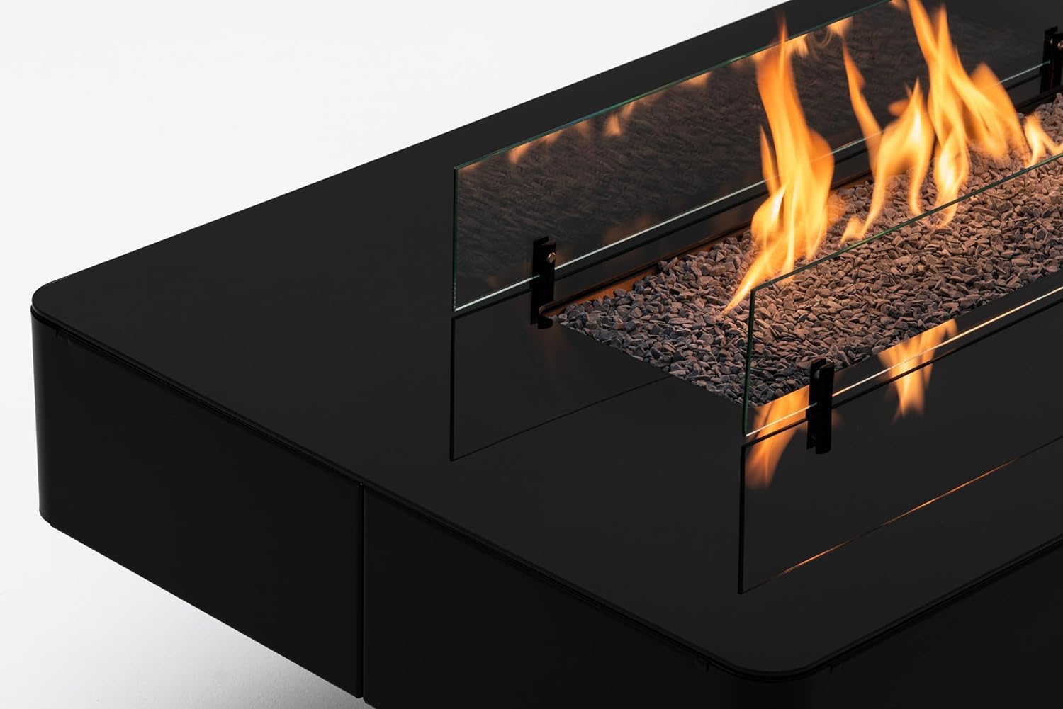 Planika Rio Table - Outdoor Fireplace, Propane-Fueled Fire Pit Table, Black Glass Top - Cover Included (Optional - Gas Tank Cover)