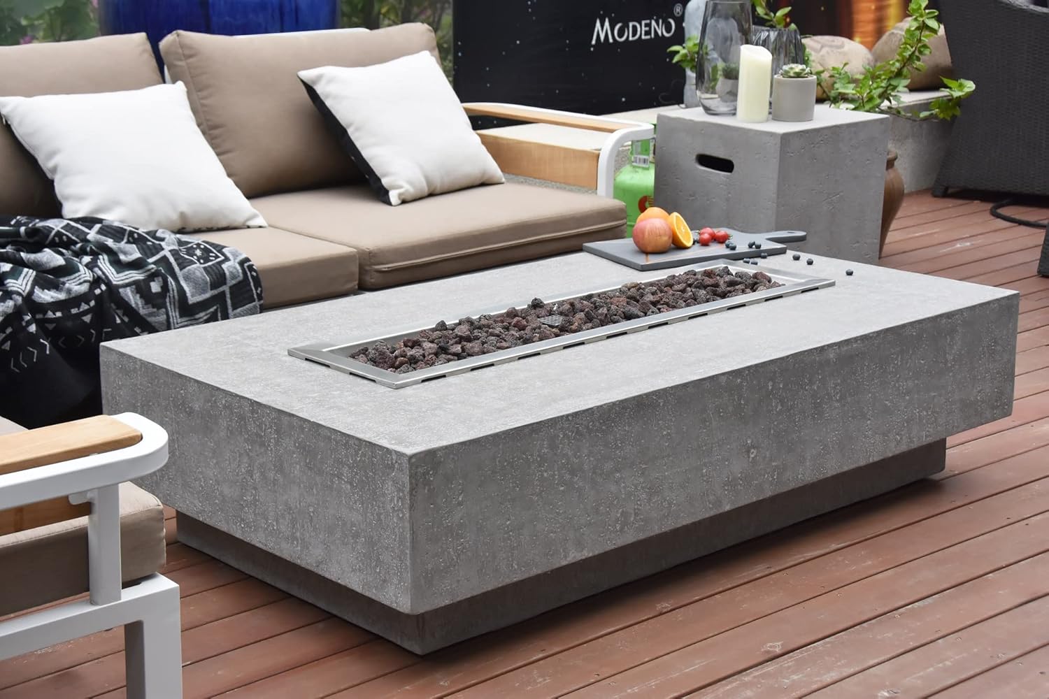Elementi Rectangular Outdoor Propane Fire Pit Table, Propane Firepit Table for Outside Patio Includes Canvas Cover & Lava Rocks, Outdoor Fireplace for Backyard Fire Pits & Outdoor Fireplaces