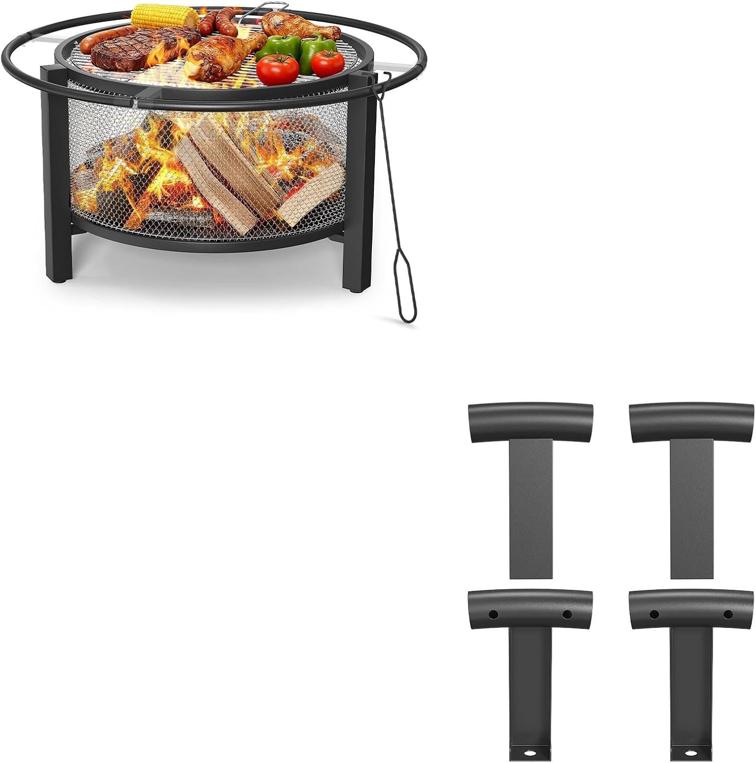 ONBRILL 2-in-1 32 Inch Fire Pit with Cooking Grill + Upgraded Connection Tube