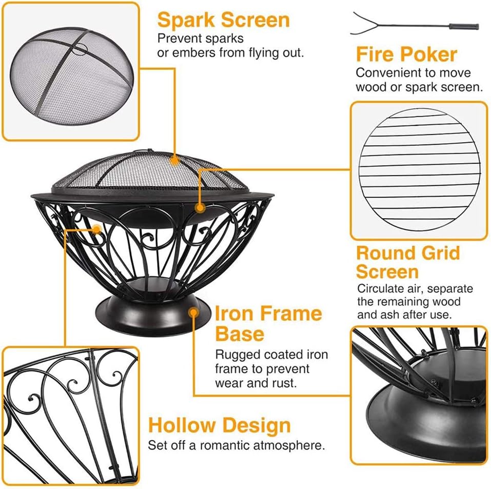 Fire Pit Portable Outdoor Fire Bowl, 20 Inch Wood Burning Fire Pits, with Spark Sn Poker Fire Pit