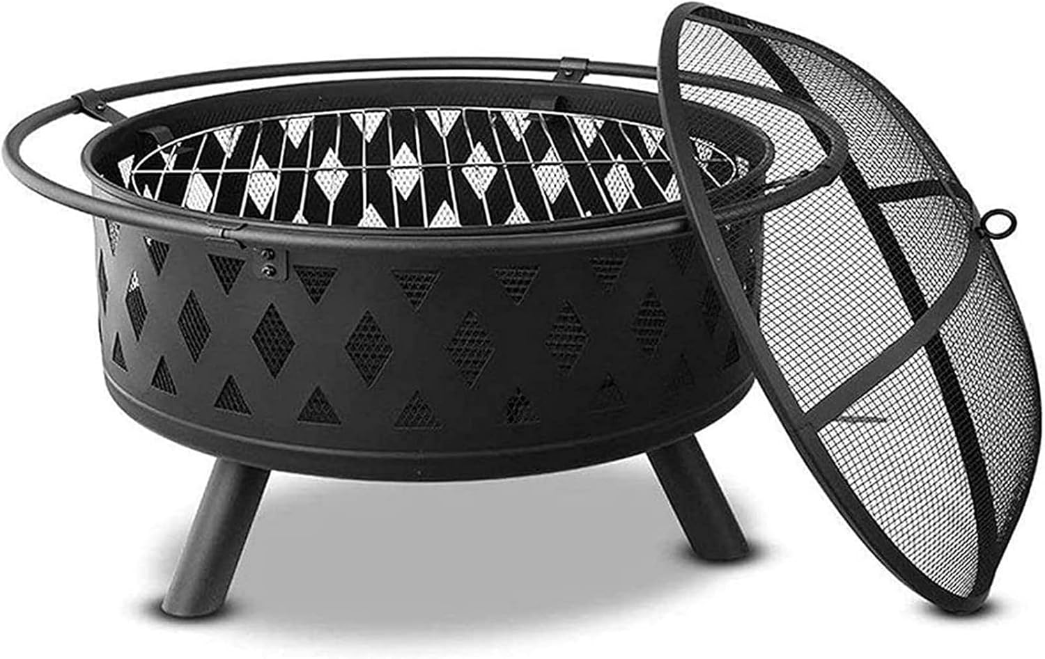 Garden Fire Pit Portable Grill Barbecue Rack Outdoor Fire Pits Bonfire Wood Burning Patio & Backyard Firepit for with Spark Screen, Fireplace Poker with Cover BBQ Cooking for Camping Backyard
