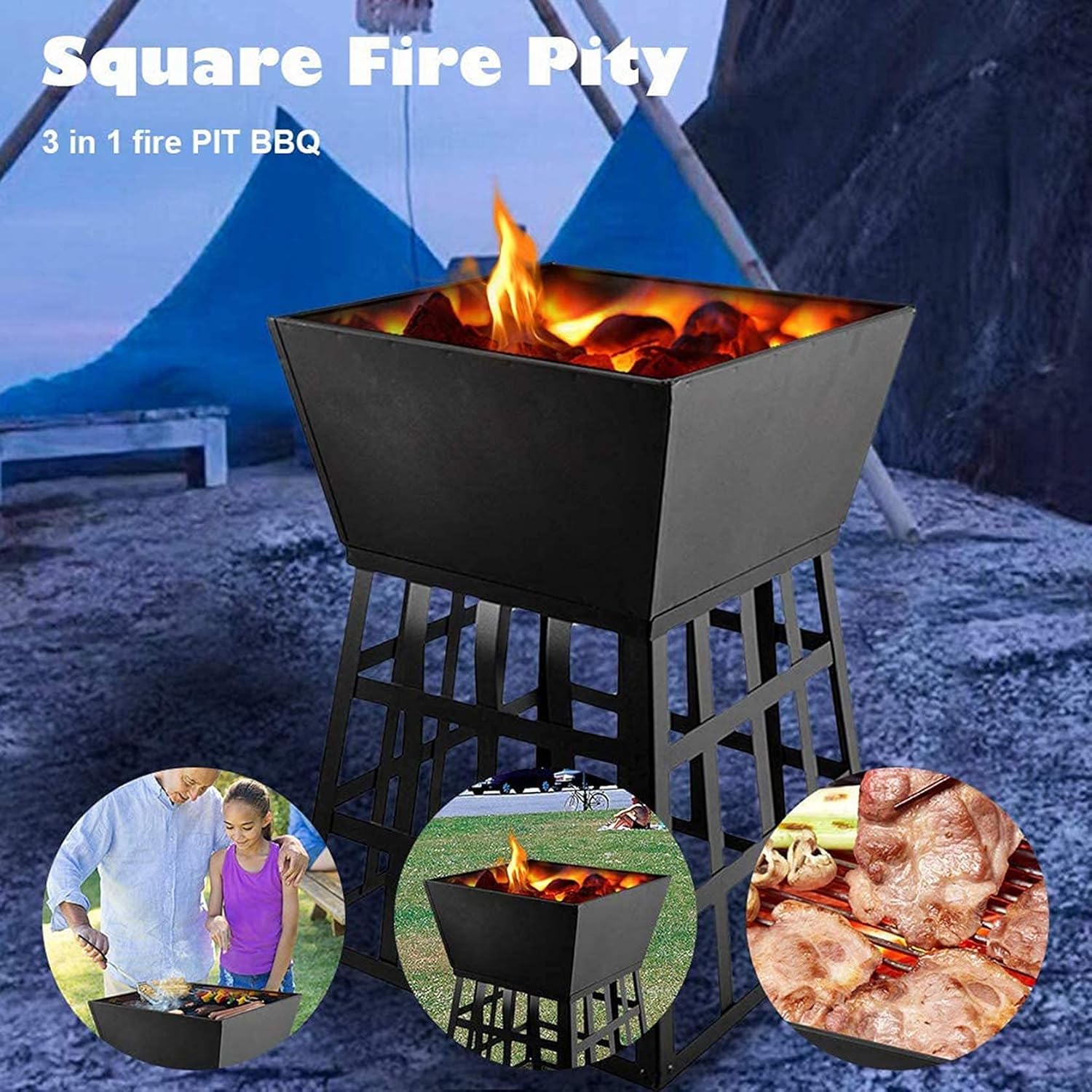 Fire Pit Outdoor Metal Firepit Square Charcoal Grill Burning Outdoor Party Fire Pit