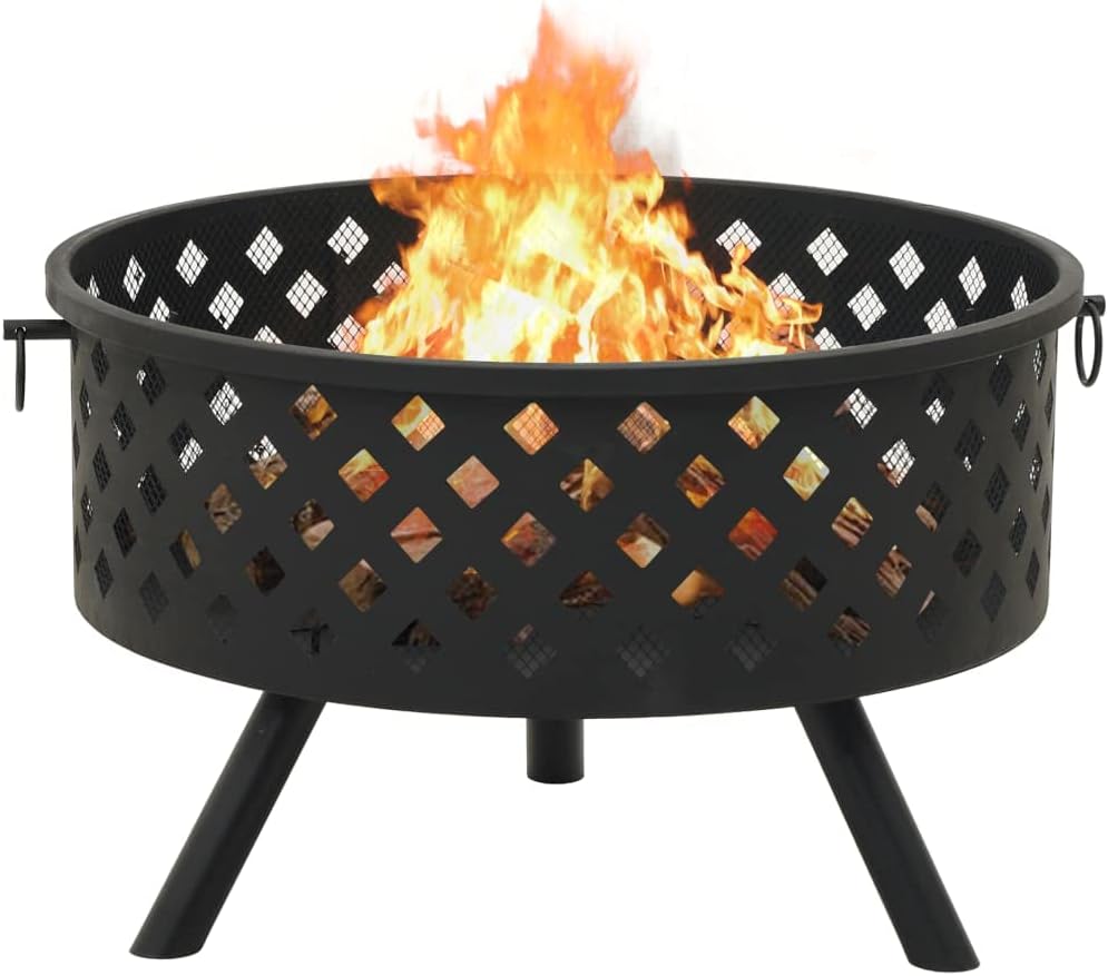 Fire Pit for Outside Outdoor Wood Burning Small Bonfire Pit Steel Firepit Bowl for Patio Camping Backyard Deck Picnic Porch,Fire Pit with Poker 26.8