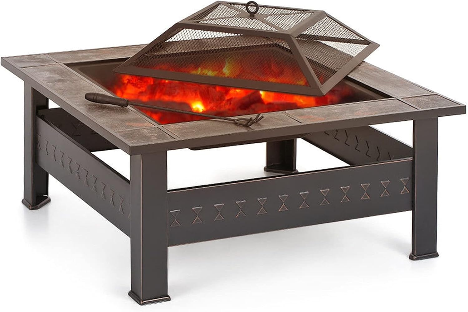 Outdoor Brazier Fire Pit with Backyard Outdoor Fireplace Table Grill Camping Stove Fire Pit BBQ Outdoor Courtyard (Color : Black Size : 81x81x46cm) (Bronze 81x81x35cm)