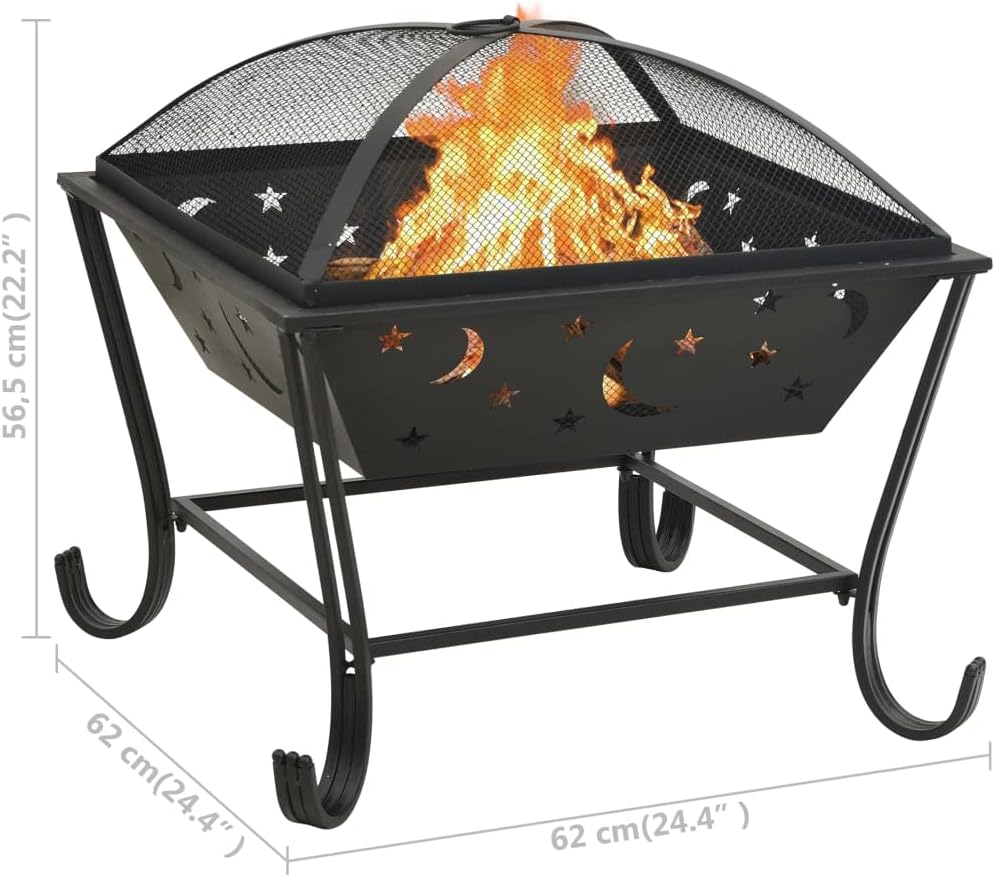 Steel Outdoor Fire Pit, Patio Wood Burning Grill for Patio Backyard Garden Beach Camping Picnic,Fire Pit w/Poker 24.4