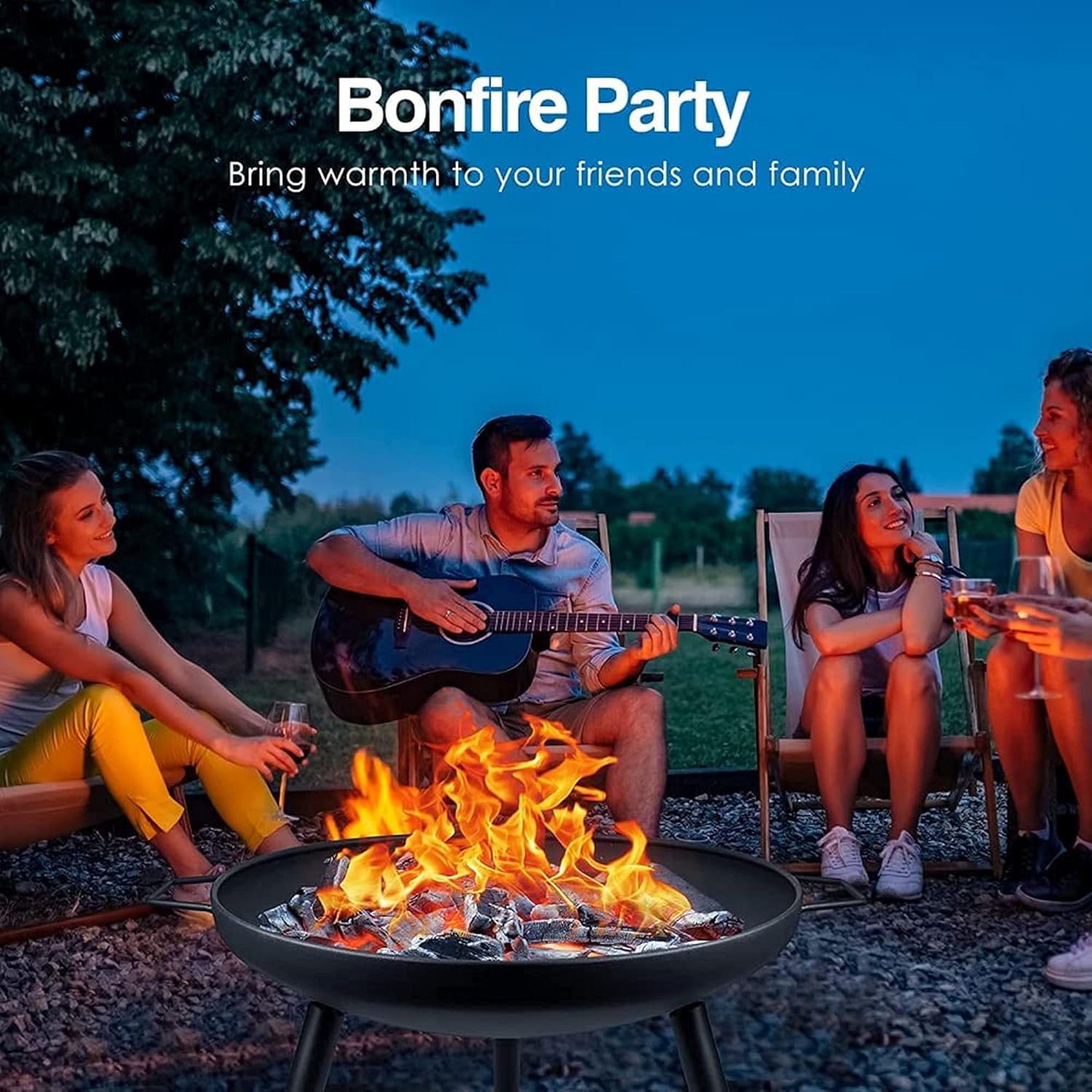 Outdoor Fire Pits & Bowls, Round Wood Burning Fire Pit, Portable Fire Pit BBQ Grill Patio Heater Fireplaces, for Outside Backyard Picnic Bonfire