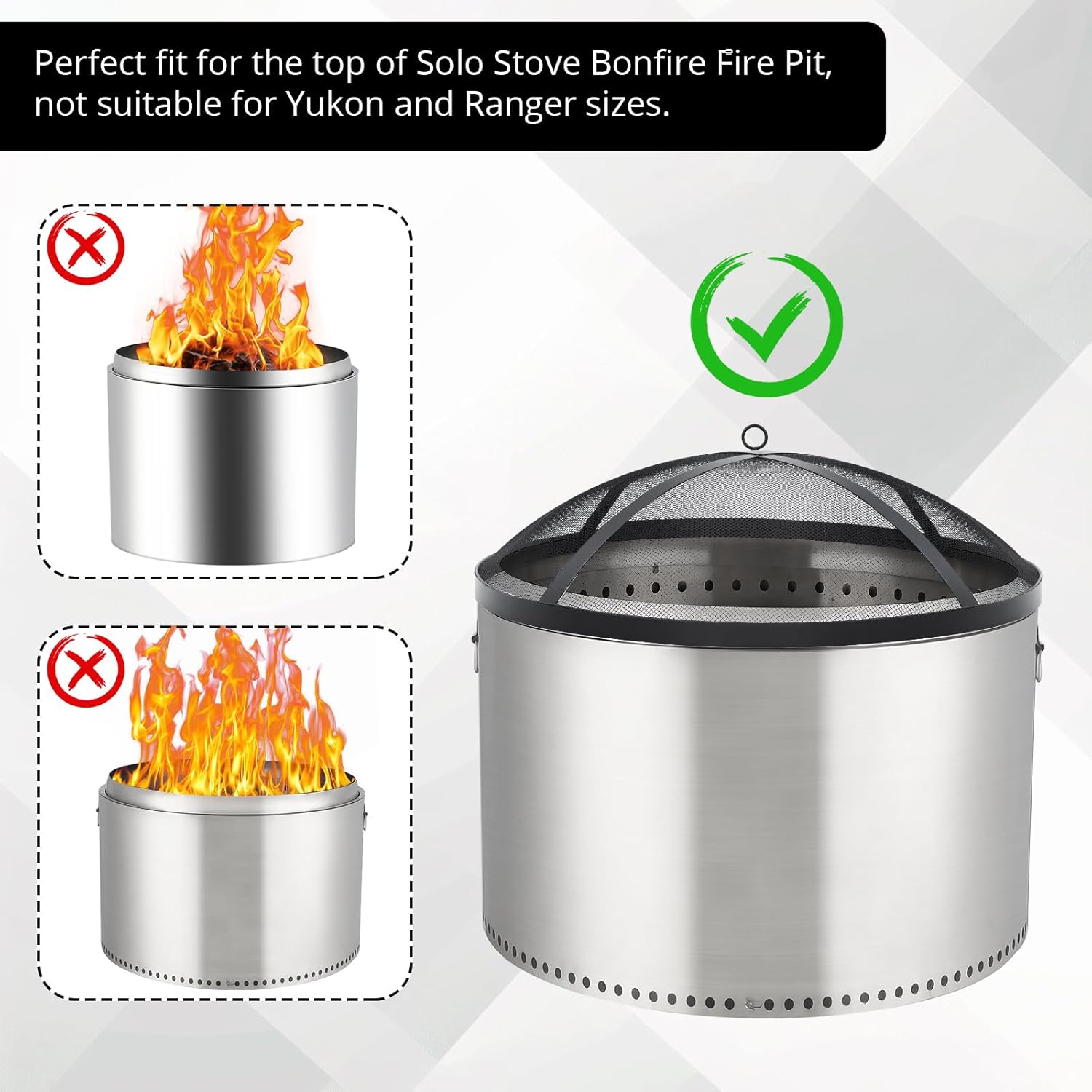 Fire Pit Spark Screen - Compatible with Bonfire Size Fire Pit, Easily Lifts, Stainless Steel, Mesh Protector, Guide Rod Included, Outdoor Accessory, 36x36x7 Inches