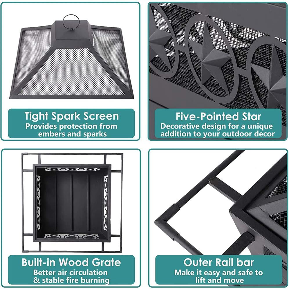 24 Inch Wood Burning Patio Firebowl,with Spark Screen Fireplace Poker Picnic Garden Firepits