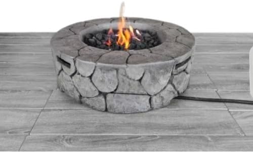 9'' H x 28'' W Round Fiber Reinforced Concrete Outdoor Fire Pit, 40,000 BTU, Stone Gray, Propane/Natural Gas Compatible