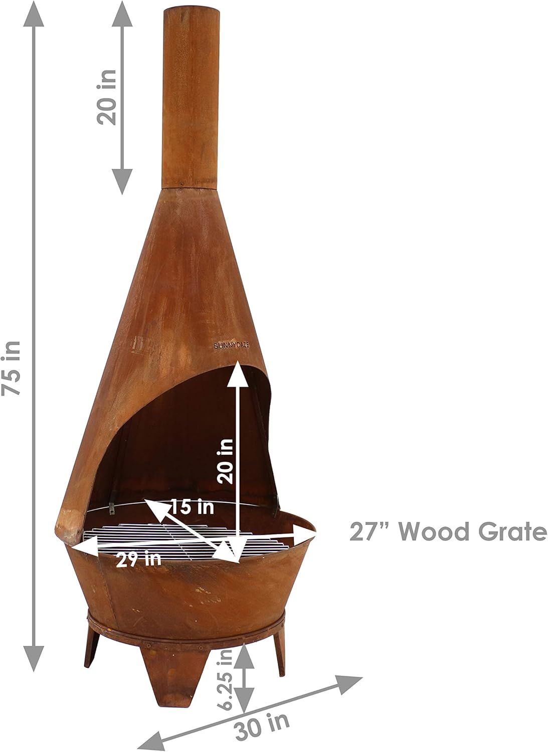 Sunnydaze 6-Foot Large Chiminea Outdoor Fireplace - Outdoor Wood-Burning Fireplace - Chimney Fire Pit with Grill Grate - Rustic