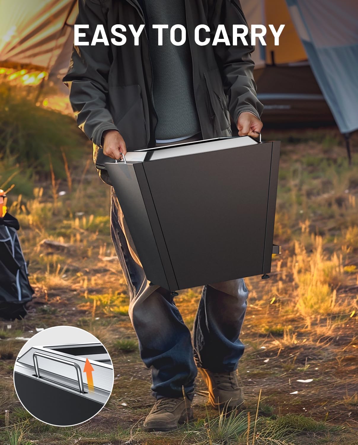 LEGACY HEATING Cyberpit One 28 inch Smokeless Fire Pit, w/Pull-Out Ash Pan, Portable Outdoor Firepits, Carry Handle for Backyard Patio Camping Bonfire, Stainless Steel, Black