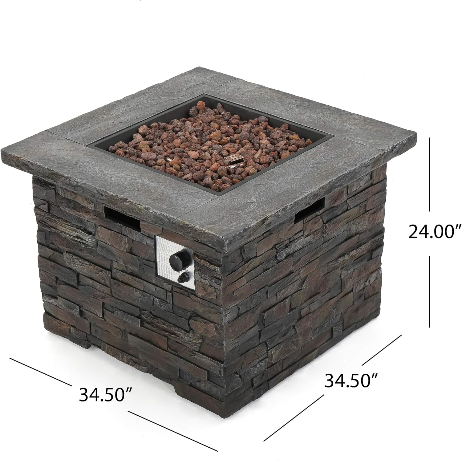Outdoor Square Fire Pit, Natural Stone (Grey Stone/Square)