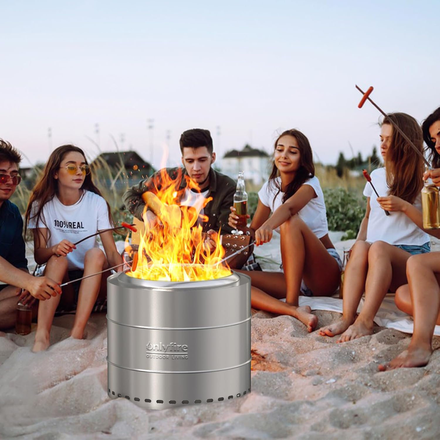 ONLYFIRE OUTDOOR LIVING Wood Burning Fire Pit with Carrying Bag, 19.5” Portable Firepit for Camping Tailgating Patio Backyard Bonfire, Smokeless Fireplace, Stainless Steel FP048