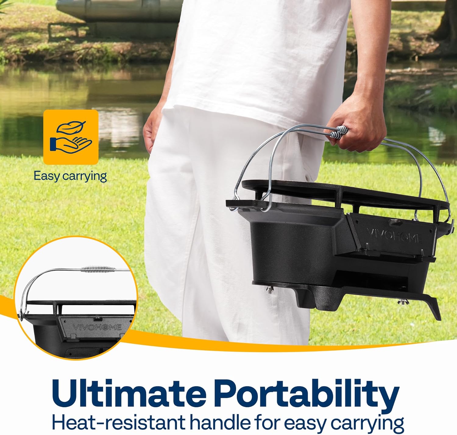 VIVOHOME Portable 58,000 BTU Propane Fire Pit, 24-Inch Smokeless Outdoor Design with Carry Bag, and VIVOHOME Oval Cast Iron Grill with Interchangeable Grates & Griddle