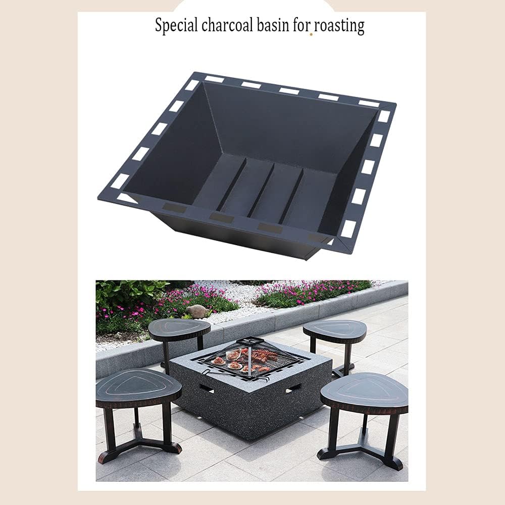 Campfire Patio Fire Pit,Large Outdoor Fire Pit,Portable Fire Pit,Table Brazier Garden,Square Fire Pit,Backyard Fire Pit,with Log Poker, Mesh Screen Lid 27.9In