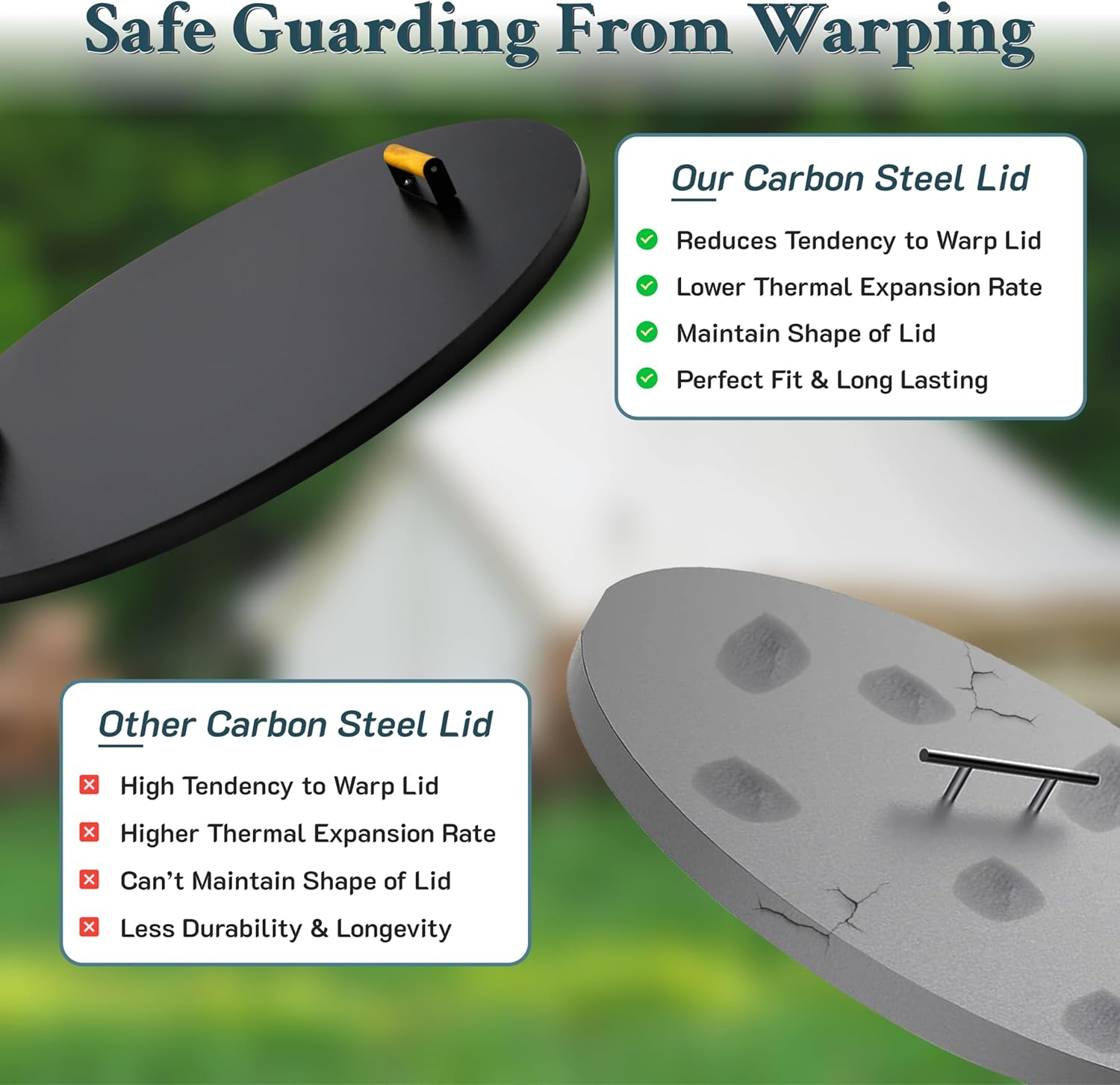 28” firepit lid round for inside up to 26” gas fire pit lid for Outdoor Fireplace Cover Lid Steel fire pit metal cover W/ 2 Wooden Handles & Powder Coated Snuffer Lid for Round Patio Fire Pit Ring