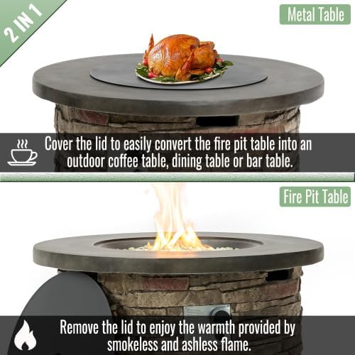 36'' Propane Gas Fire Pit Table, 50000 BTU Round Concrete Fire Pit for Outside Patio Deck Garden Backyard - Sandston